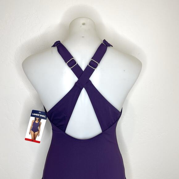 Lands’ End Slimming One Piece Swimsuit Purple Womens Medium Tummy Flattering - Picture 5 of 7